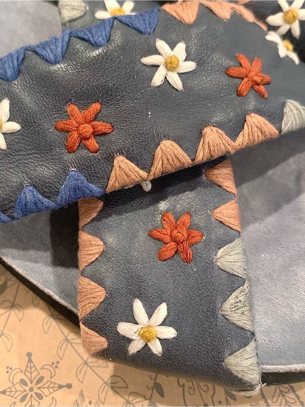 Free People Wildflowers Blue Embroidered Floral Boho Leather Sandals 38 US 8 - Picture 4 of 14